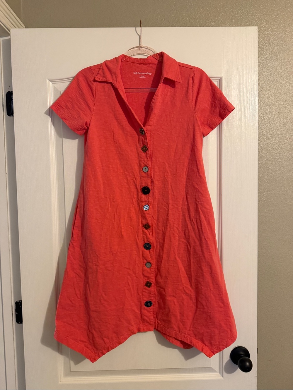 Soft Surroundings Coral Button-Front Collared Dress